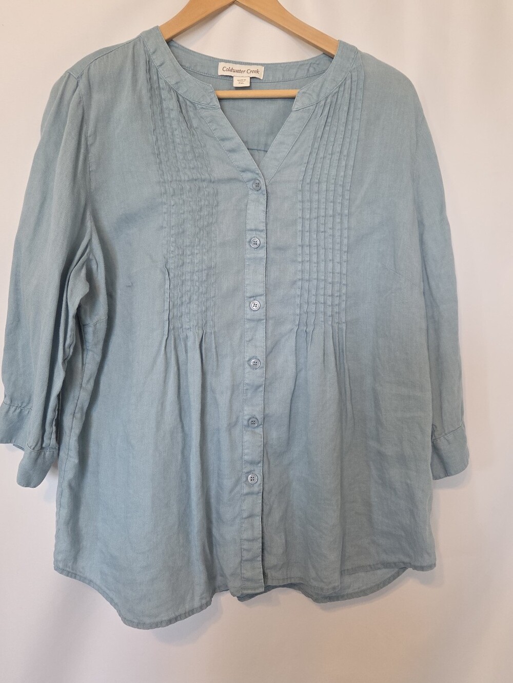 Linen Button Down Pintuck Blouse